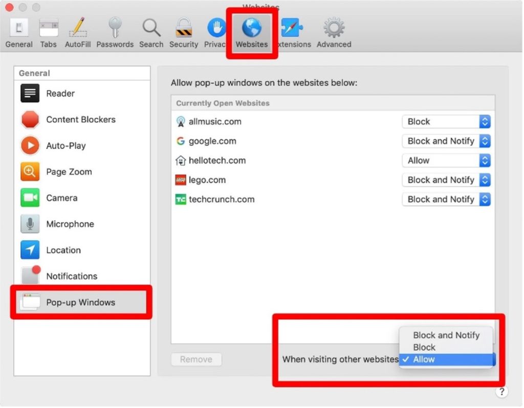 Safari pop up blocker